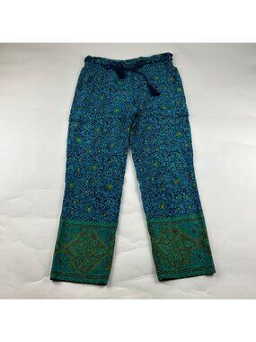 Sundance Turquoise Print Lightweight Cotton Slim Leg Cargo Lounge Pant S
